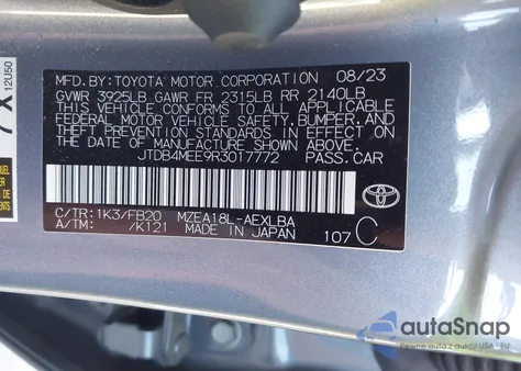 2024 Toyota Corolla Le from USA, damaged, VIN JTDB4MEE9R3017772